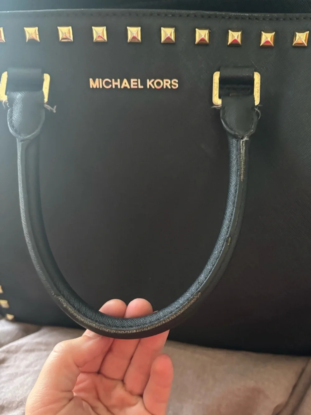 Michael Kors large Selma Black Saffiano Leather Studded Tote